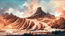 Surreal Desert Landscape With White Staircases On Sand 