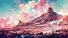 Pink Landscape Background Wallpaper Illustration 