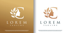 Woman Beauty Logo Icon With Letter C Concept Design Premium Vector