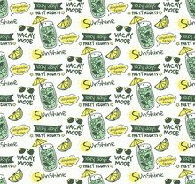 Refreshing Summery Seamless Pattern In Citrus Colours In A Summer Holiday Theme. Perfect For Wrapping Paper, Accessories, Swimwear, Stationery, Wallpaper, Textiles, Fashion, Bags, Footwear.