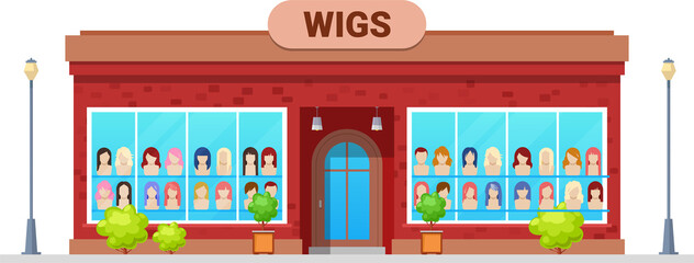 Wall Mural - City store selling wigs isolated salon building