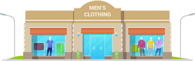 Storefront of mens clothing shop, street store