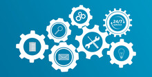 Tech Support Tools And Icons In Gears