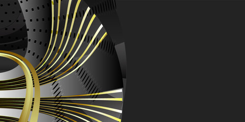Black abstract geometric background. Modern shape concept with gold light vector illustration.
