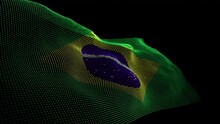 Seamless Looping Animated Digital Flag Of Brazil Overlay Rendered Of Points In 4K Resolution Including Luma Matte