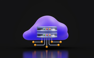 Wall Mural - cloud sign with server box on dark background 3d render concept for computing hosting data