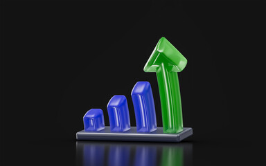 Wall Mural - business bar chart sign glass morphism on dark background 3d render concept for marketing report
