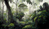 rainforest,  jungle, lush vegetation, digital art, background