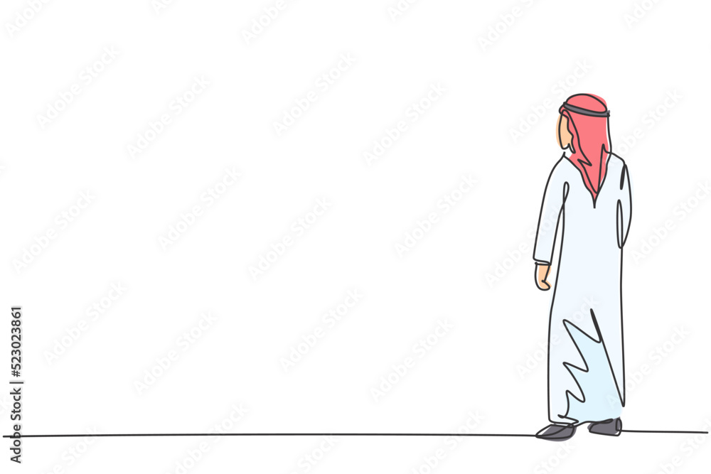 Single one line drawing of young Arabic businessman standing and ...