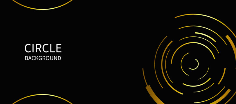 Vector abstract background. Dark background with golden circle lines.