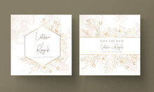 Hand Drawn Minimal Wedding Invitation Template With Elegant Gold Floral
