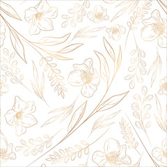 Hand drawn minimal gold floral seamless pattern