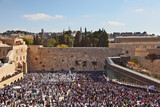 Fototapeta Las - The area in front of the Western Wall in Jerusalem temple during morning prayer
