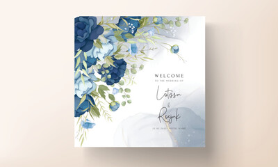 Wall Mural - Blue floral wedding invitation card set