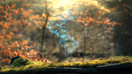 Wall Mural - north america earth plexus sphere concept on moss in real forrest