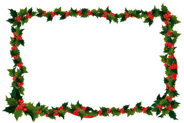 holly leaves and berries shaped into in a frame