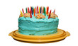 Blue frosted colorful birthday cake with a transparent background