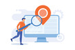 © Alwie99d - Location based advertisement. Geolocation software, online gps app, navigation system. Geographic restriction. Man searching address with magnifier. Vector illustration
