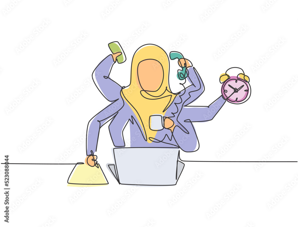Vector de Stock Continuous one line drawing young Arab female worker ...