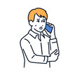 © わかし - 心配そうにスマートフォンで通話する若い男性のベクターイラスト素材