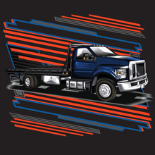 Towing Service Truck Isolated On Black Background For Poster, T-shirt Print, Business Element, Social Media Content, Blog, Sticker, Vlog, And Card. Vector Illustration.