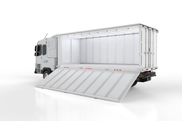 Wall Mural - Logistic side tipping trailer truck or lorry on white background