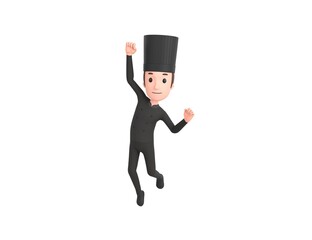 Wall Mural - Chef In Black Uniform character Jumping with smile on face doing winner gesture with fists up in 3d rendering.