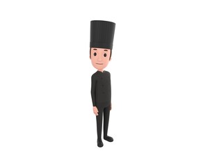 Poster - Chef In Black Uniform character standing and look up to camera in 3d rendering.