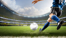 Football Soccer Player Kicking In Action In Blue Team Euro Cup, Nations Cup ,world Cup ,real Madrid, Inter Milan, Barcelona, Manchester City, Chelsea, Psg, France ,brazil ,Italy