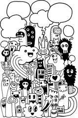 Wall Mural - illustration of Monsters and cute alien friendly, cool, cute hand-drawn, isolated on Transparency background