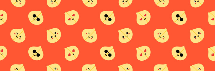 Wall Mural - Wide horizontal vector seamless pattern background with cute cartoon style chickpeas, chick pea seeds characters.

