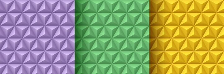 Wall Mural - set of lavender purple, green and yellow geometric 3d pattern background. abstract triangle texture 