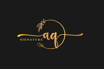 Wall Mural - luxury gold signature initial A Q logo design isolated leaf and flower