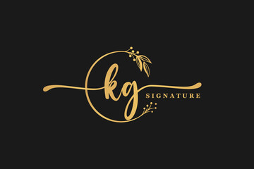 Wall Mural - luxury gold signature initial K G logo design isolated leaf and flower