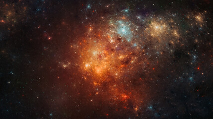 Wall Mural - space background. colorful fractal orange and gold nebula with star field. 3d rendering