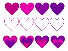 Collection Of Purple Heart Illustrations, Love Symbol Icon Set, Love Symbol Vector. Suitable For Purple Heart Day Content, Banner, Card, Gift, And Etc.