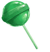 Green Lollipop Stick Sweet Sugar Candy Digital Painting Illustration