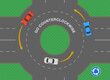 Safe driving tips and traffic regulation rules. Movement inside the roundabout. Go counterclockwise. Top view. Flat vector illustration template.