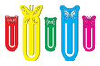 Colored paper clip bookmarks with a cut-out butterfly decoration. Laser cutting. paper cut