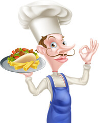 Canvas Print - An Illustration of a Cartoon Chef Perfect Kebab