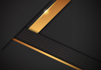 Abstract Luxury Geometric Overlapping on Black Background with Glitter and Golden Lines Glowing Dots Combinations