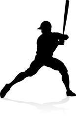 Wall Mural - Baseball player in sports pose detailed silhouette