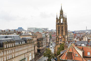 Wall Mural - Newcastle upon Tyne England - 6th Oct 2019 Newcastle Skyline view and St Nicholas Cathedral and St James Park in the background