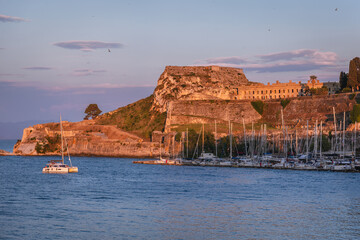 Sticker - Old Venetian Fortress during sunset in Corfu town on Corfu Island in Greece