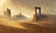 desert landscape with ancient ruins, background, digital art