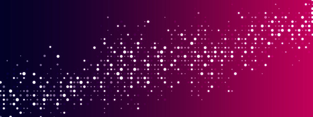 Purple abstract background of dots. Texture of random particles, mosaic. Chaotic ornament. Linear pattern of small points. Design of banner, poster for website, frame for social networks. Vector