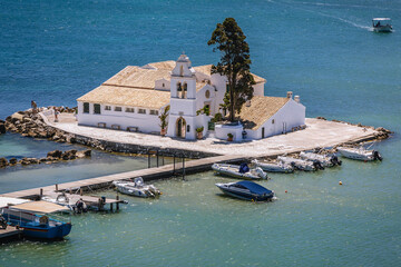 Canvas Print - Famous Vlacherna Monastery in Corfu town, Corfu Island, Greece