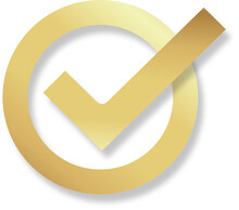 Gold Check Mark Icon With Circle, Tick Box, Check List Circle Frame, PNG Checkbox Symbol Sign.