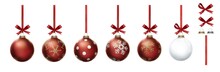 Red Christmas Bauble Tree Decorations With Other Design Elements Isolated Against A Transparent Background..