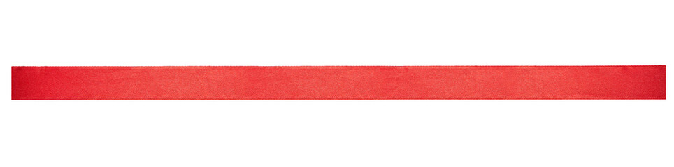 A straight red ribbon for Christmas and birthday present isolated against a transparent background.
